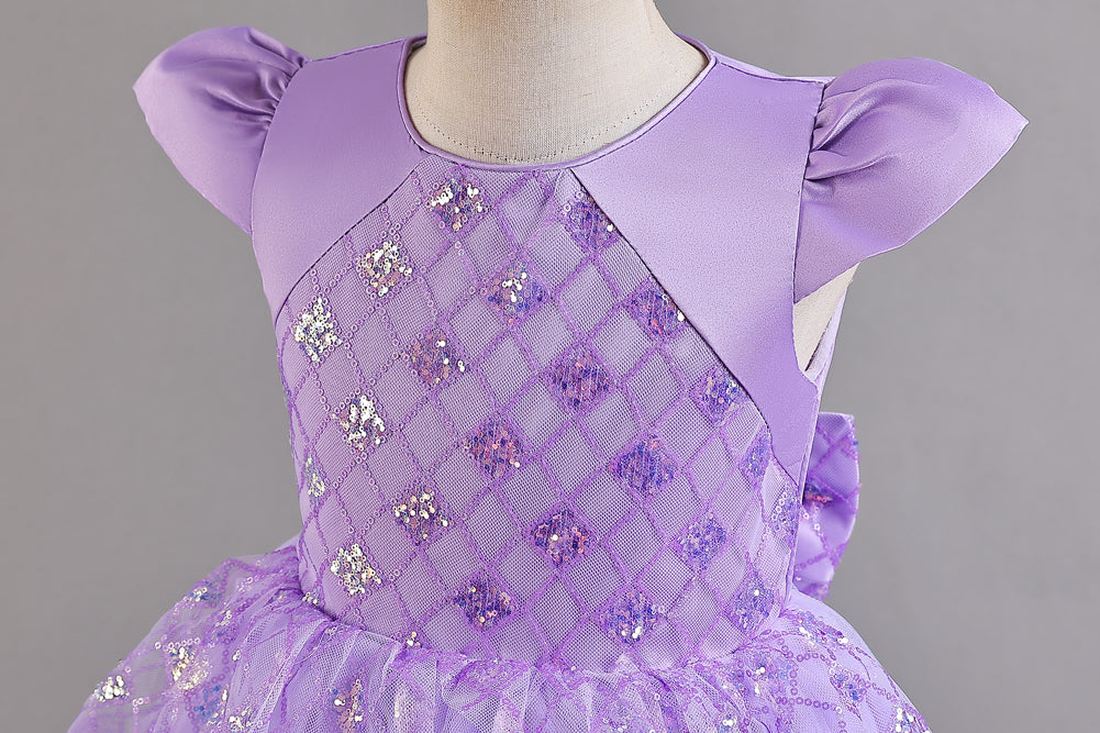 Girls Purple Embellished Sequined Balloon Maxi Dress