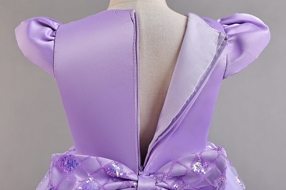 Girls Purple Embellished Sequined Balloon Maxi Dress