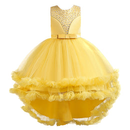 Girls Yellow Ruffled Embellished Balloon Midi Dress