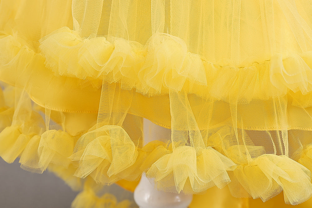 Girls Yellow Ruffled Embellished Balloon Midi Dress