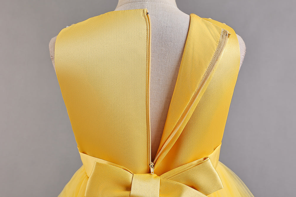 Girls Yellow Ruffled Embellished Balloon Midi Dress