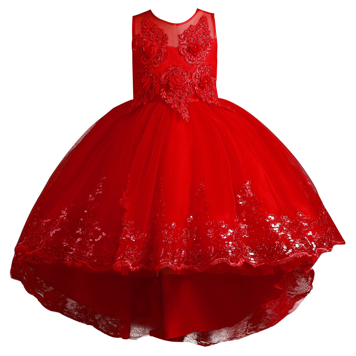 Red Embellished Balloon Maxi Dress