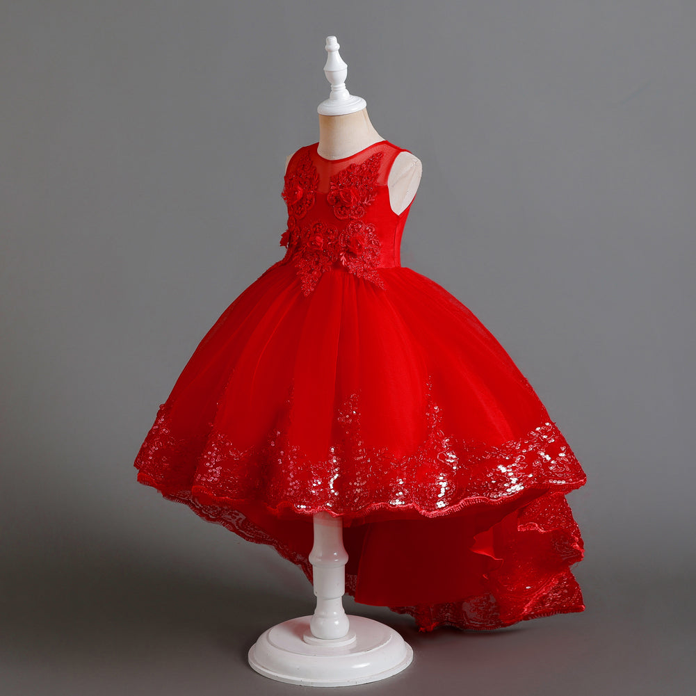 Red Embellished Balloon Maxi Dress