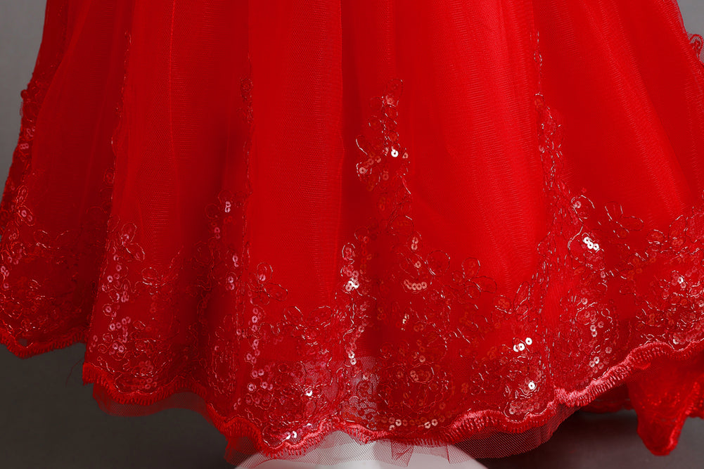 Red Embellished Balloon Maxi Dress