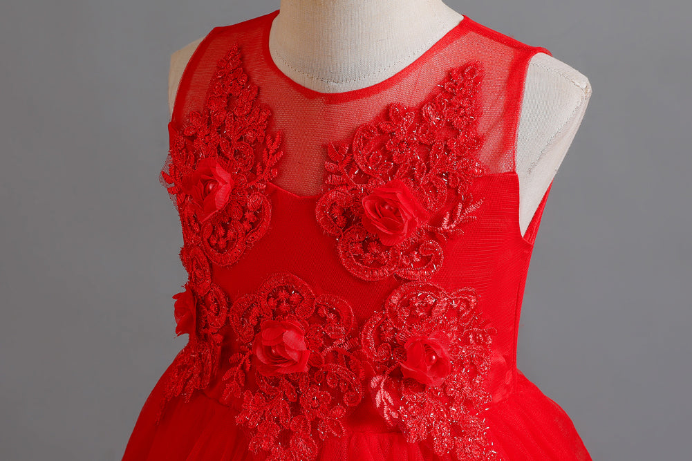 Red Embellished Balloon Maxi Dress