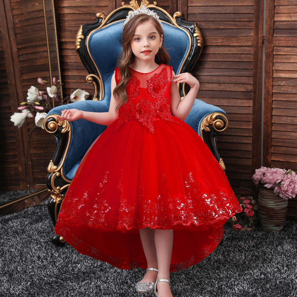 Red Embellished Balloon Maxi Dress