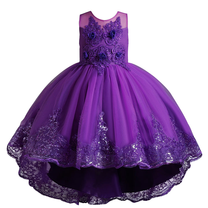 Girls Purple Floral Embroidered Fit and Flare Maxi Dress