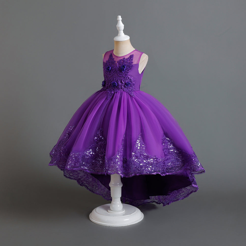 Girls Purple Floral Embroidered Fit and Flare Maxi Dress