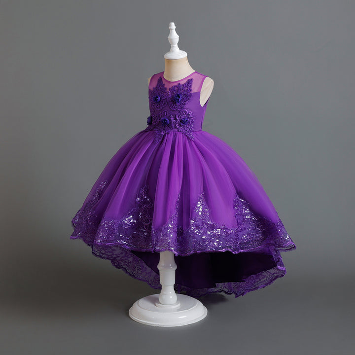 Girls Purple Floral Embroidered Fit and Flare Maxi Dress