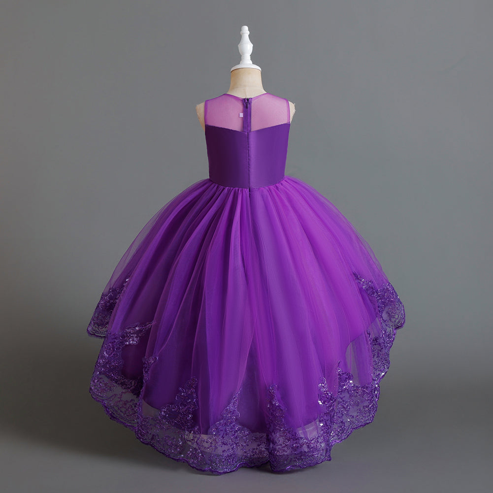 Girls Purple Floral Embroidered Fit and Flare Maxi Dress