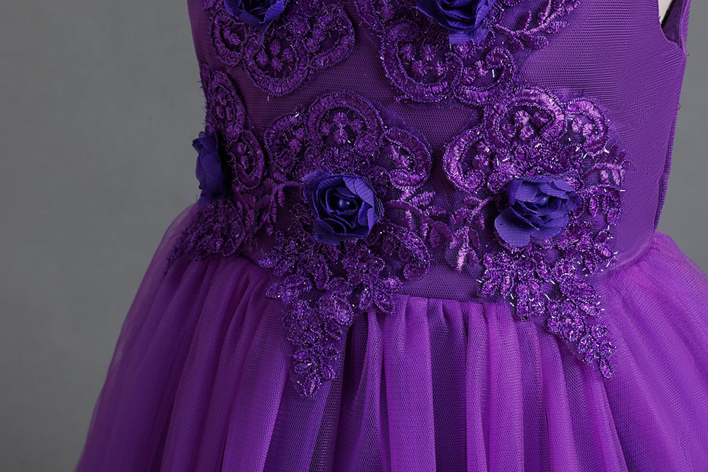 Girls Purple Floral Embroidered Fit and Flare Maxi Dress