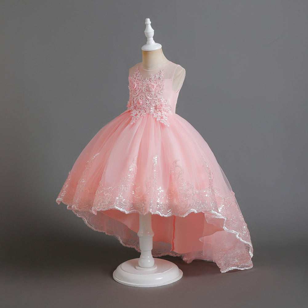 Girls Pink Floral Embellished Fit and Flare Balloon Dress