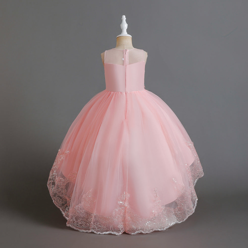 Girls Pink Floral Embellished Fit and Flare Balloon Dress