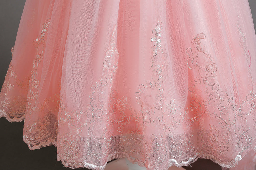 Girls Pink Floral Embellished Fit and Flare Balloon Dress