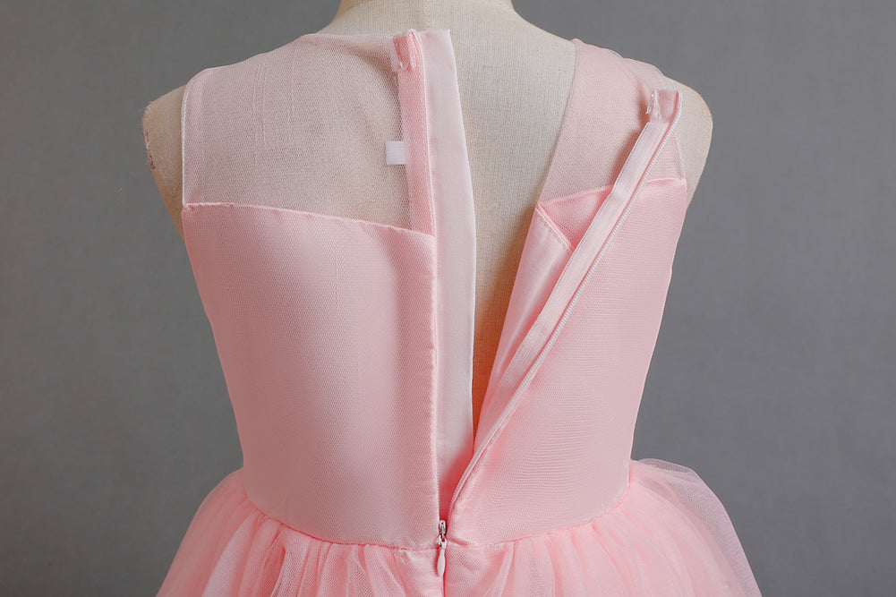 Girls Pink Floral Embellished Fit and Flare Balloon Dress