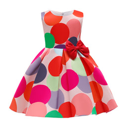 Girls Red Polka Dots Printed Sleeveless Bow Detail Cotton Fit & Flare Dress