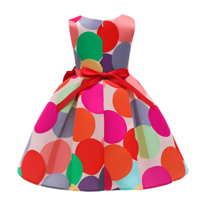 Girls Red Polka Dots Printed Sleeveless Bow Detail Cotton Fit & Flare Dress