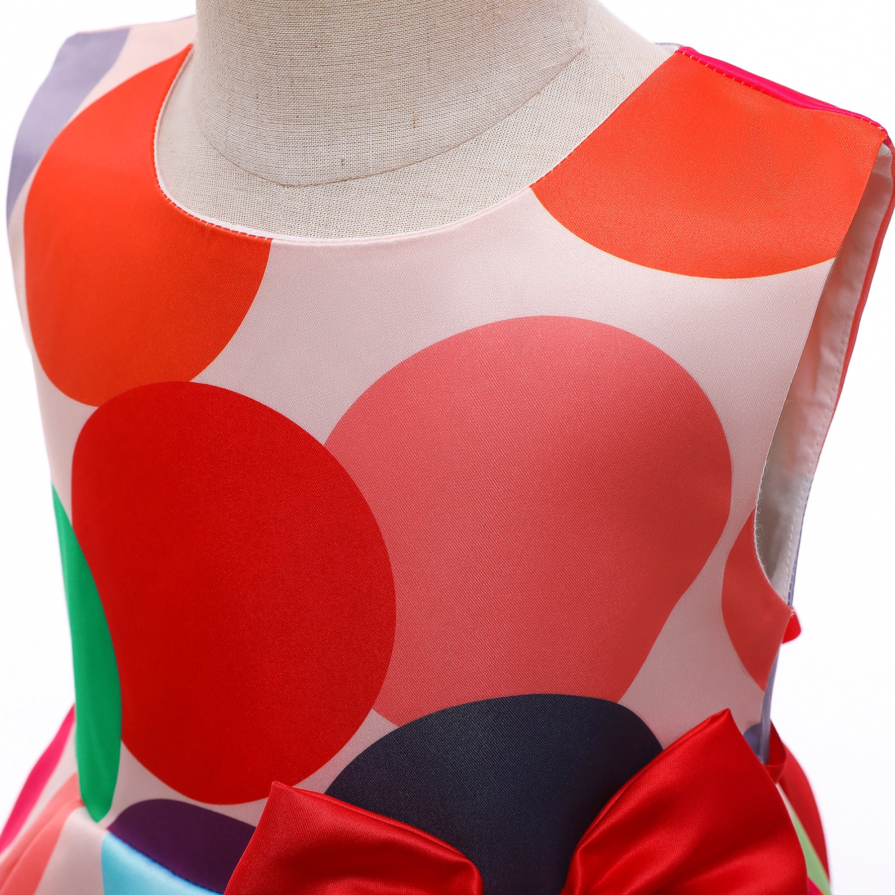 Girls Red Polka Dots Printed Sleeveless Bow Detail Cotton Fit & Flare Dress