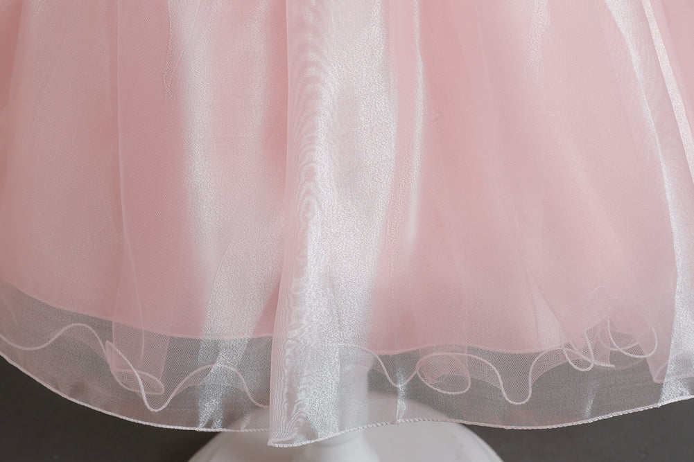 Pink Girls Cap Sleeves Lace Inserts Balloon Dress
