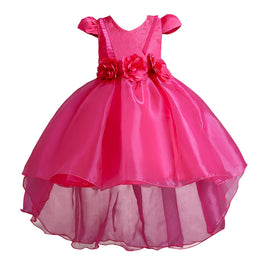 Fuchsia Round Neck Cap Sleeves Gathered Balloon Dress