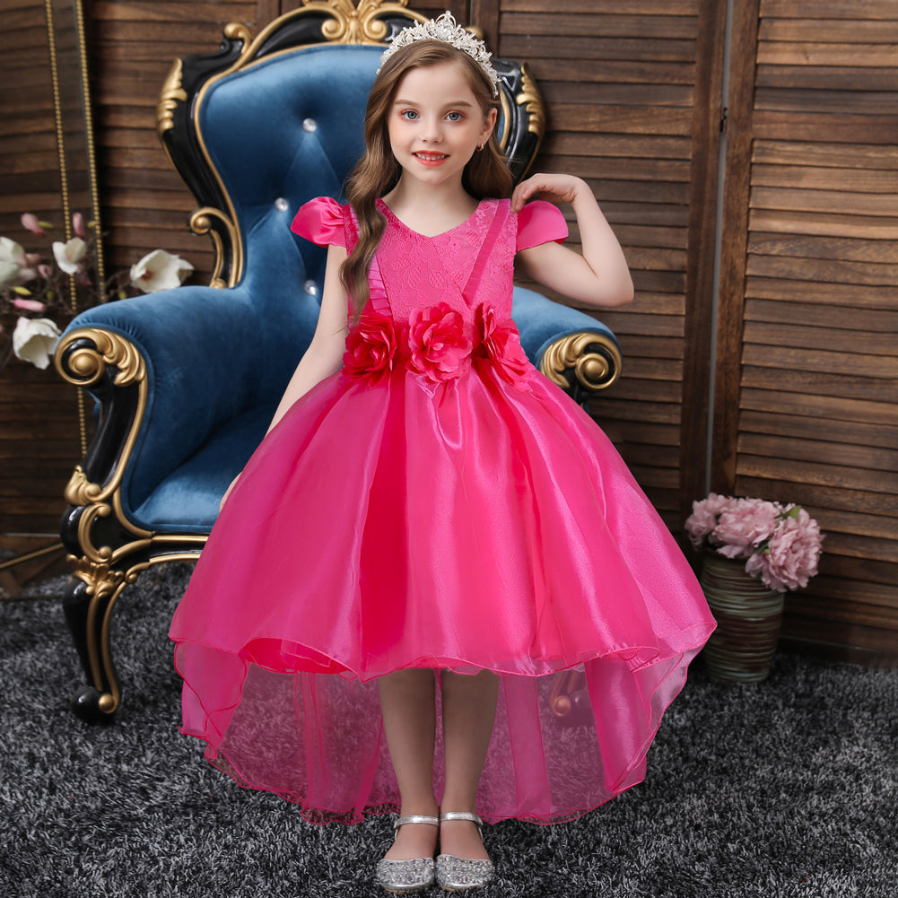 Fuchsia Round Neck Cap Sleeves Gathered Balloon Dress