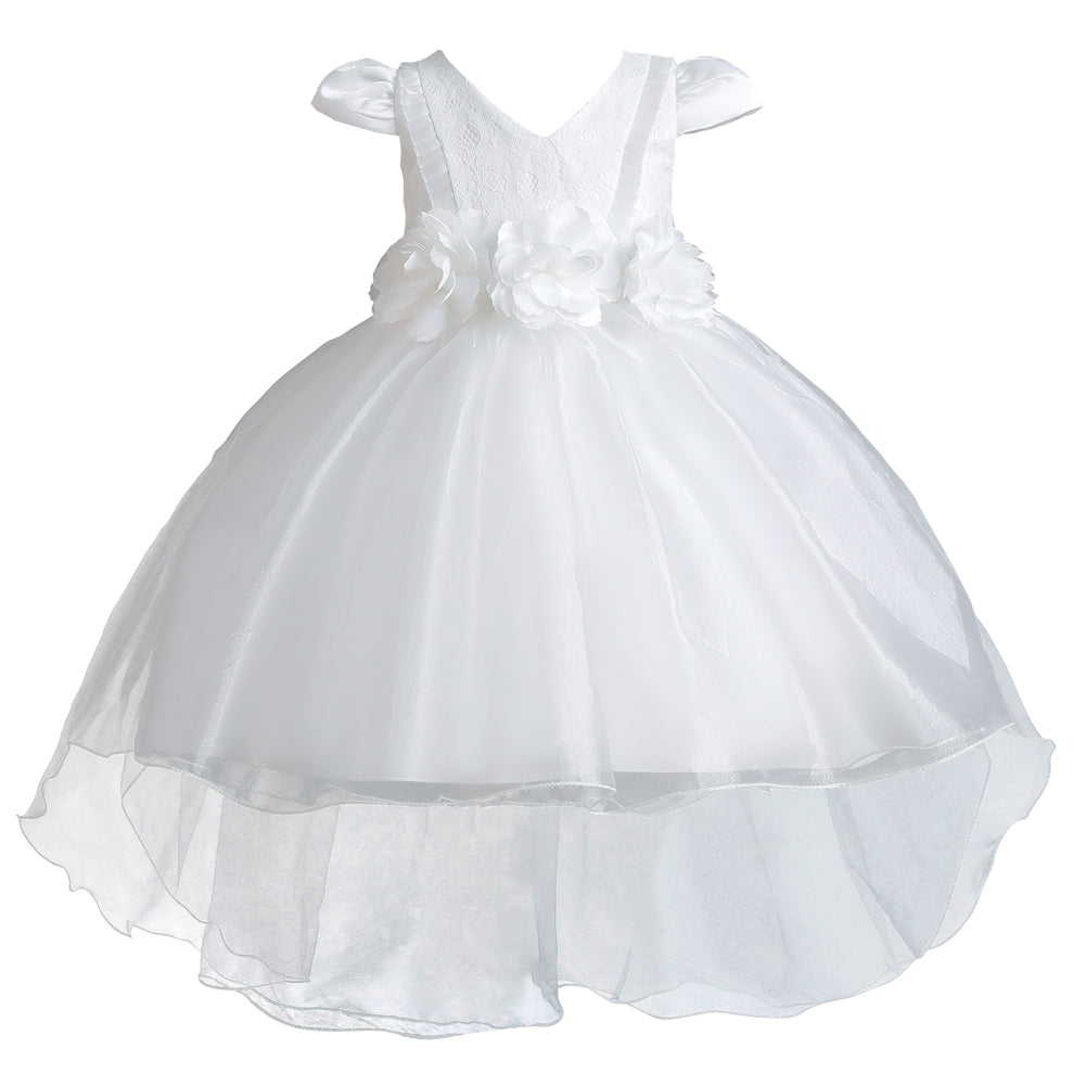 Girls White Floral Applique Fit and Flare Dress