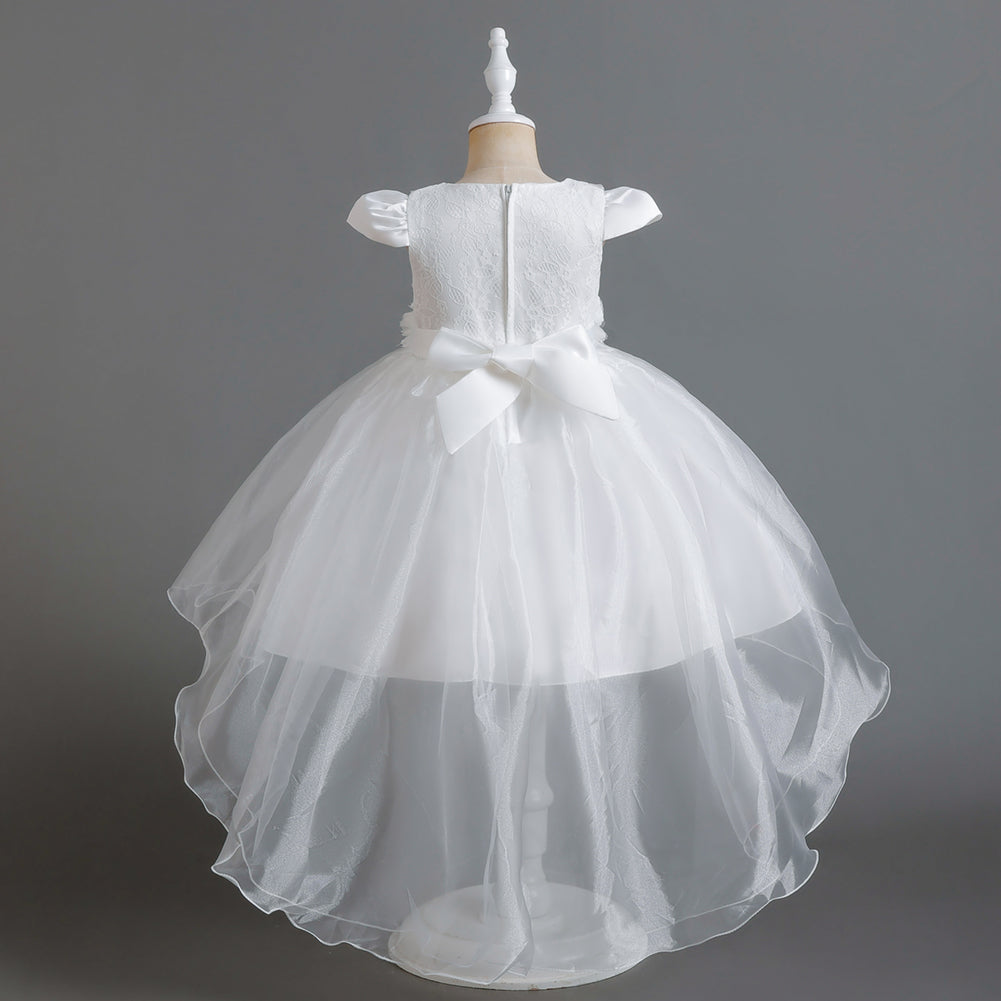 Girls White Floral Applique Fit and Flare Dress