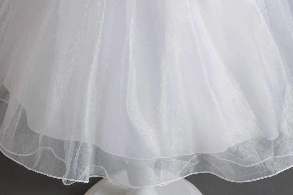 Girls White Floral Applique Fit and Flare Dress
