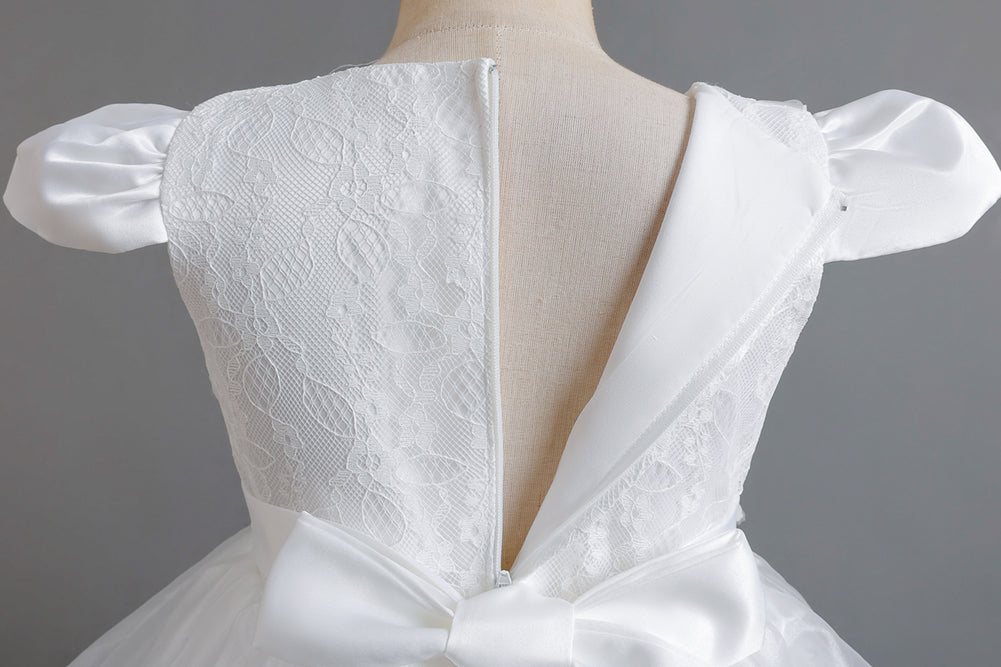 Girls White Floral Applique Fit and Flare Dress