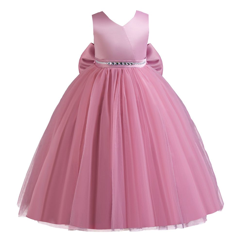 Girls Pink V-Neck Embellished Maxi Dress