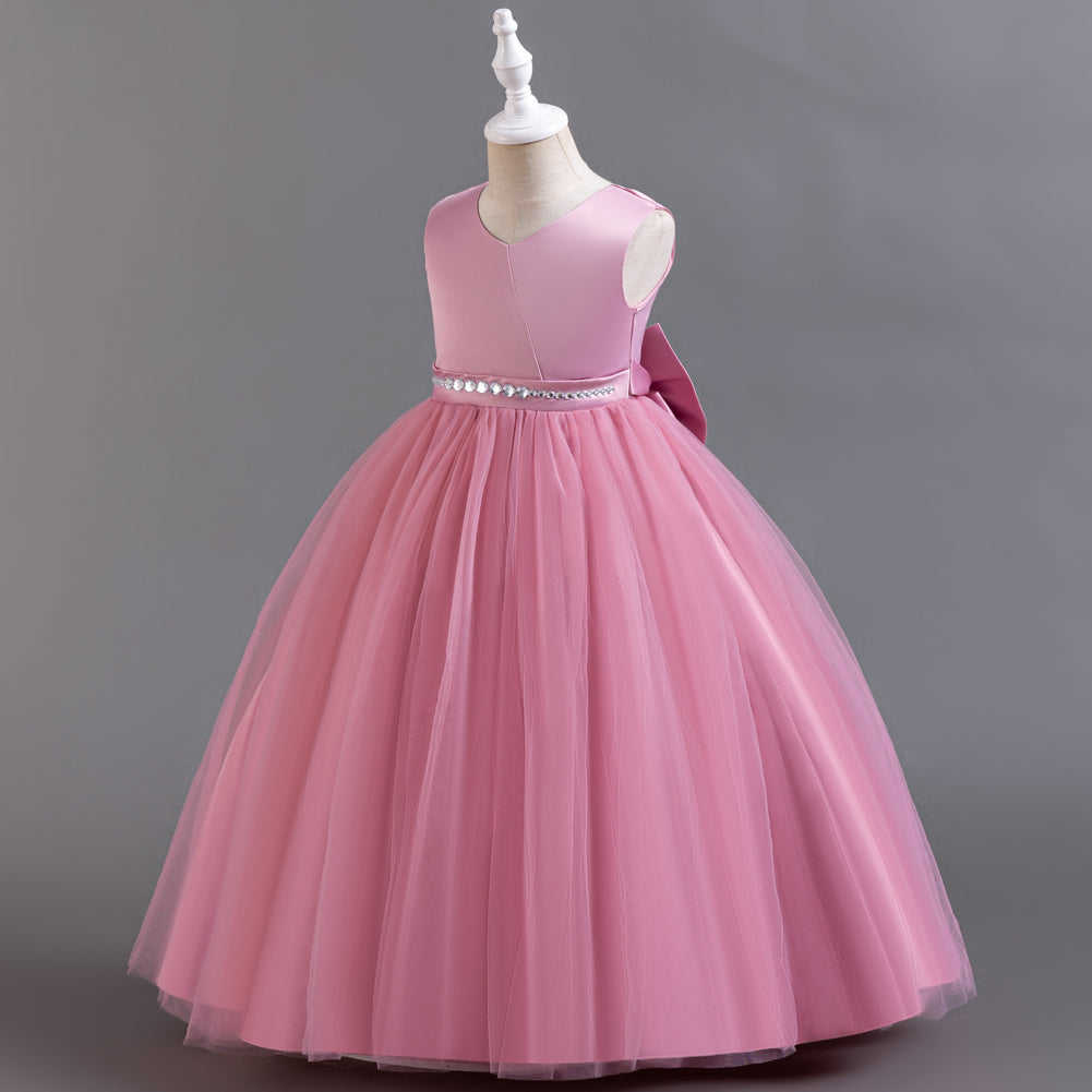 Girls Pink V-Neck Embellished Maxi Dress