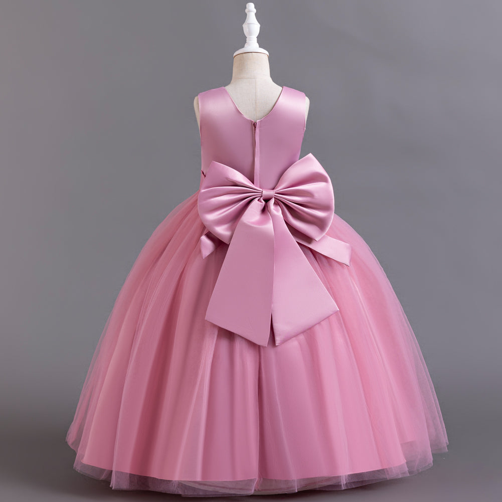 Girls Pink V-Neck Embellished Maxi Dress