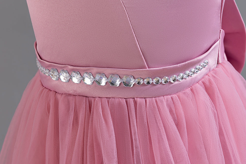 Girls Pink V-Neck Embellished Maxi Dress