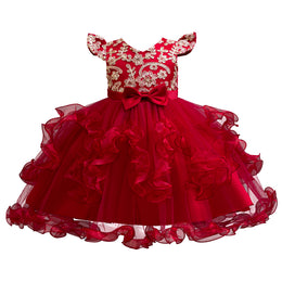 Girls Embroidered Net Balloon Dress