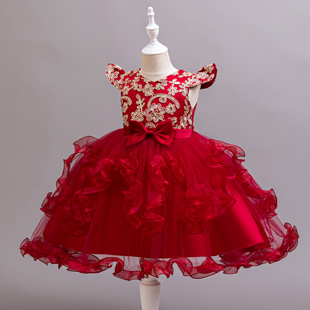 Girls Embroidered Net Balloon Dress