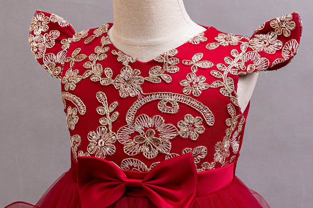 Girls Embroidered Net Balloon Dress