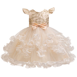 Girls Bow Detail Net Fit & Flare Dress