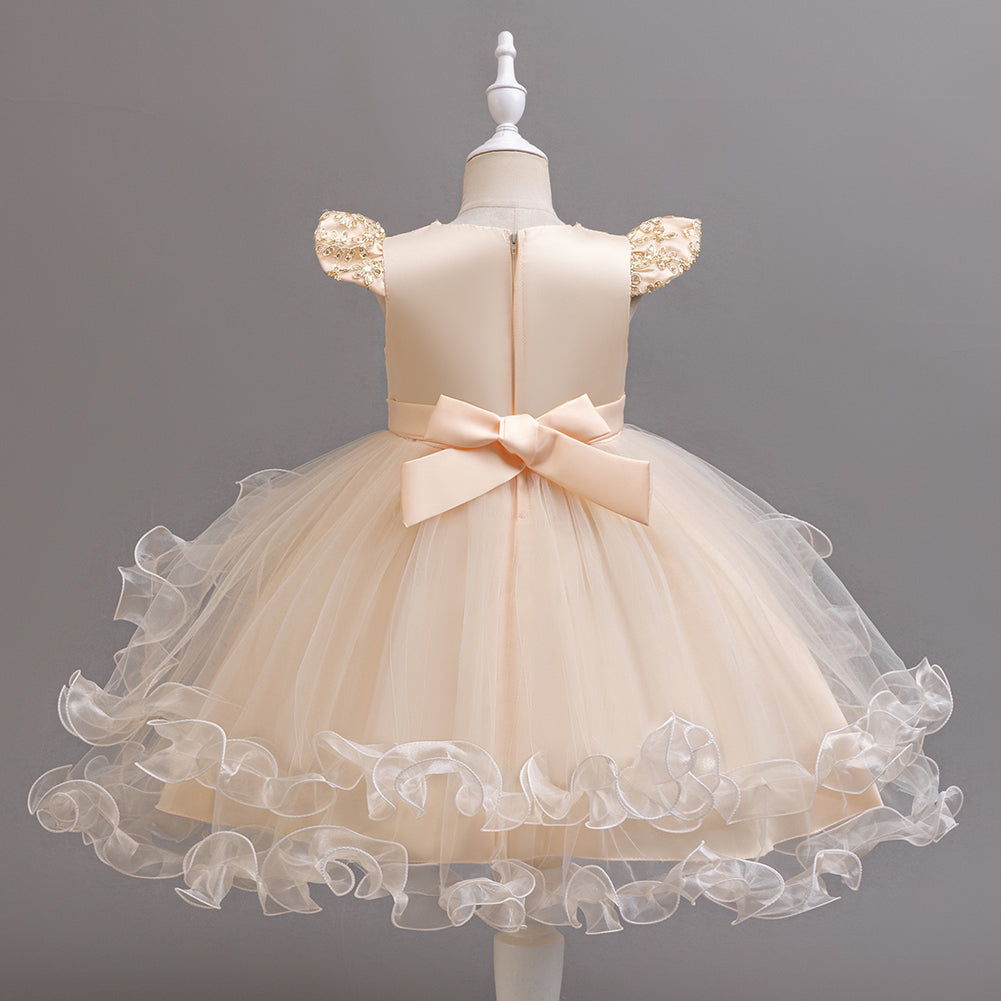 Girls Bow Detail Net Fit & Flare Dress