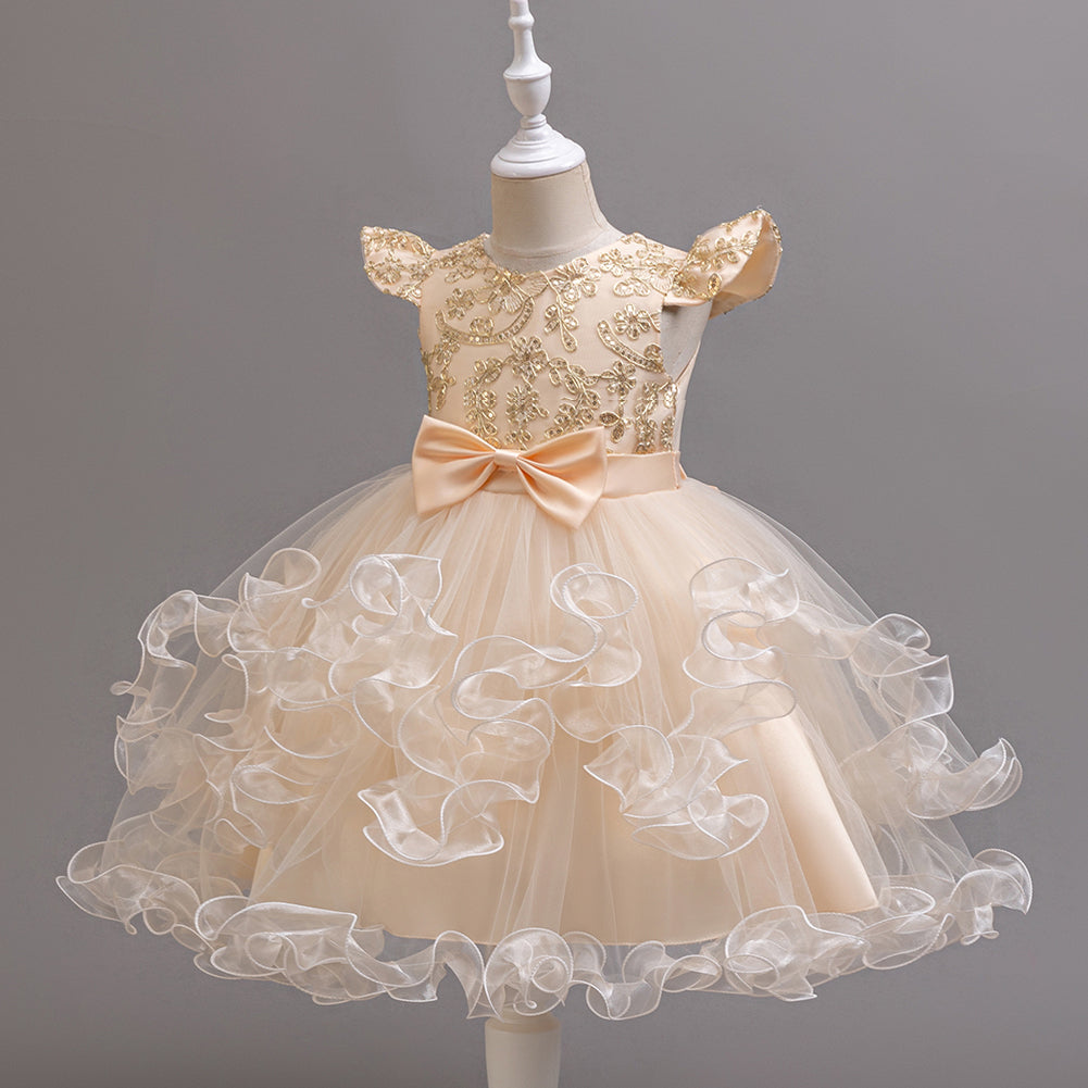 Girls Bow Detail Net Fit & Flare Dress