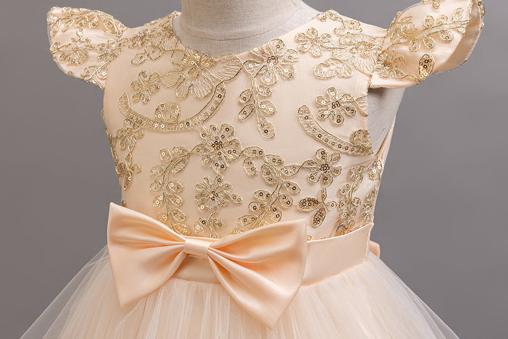 Girls Bow Detail Net Fit & Flare Dress