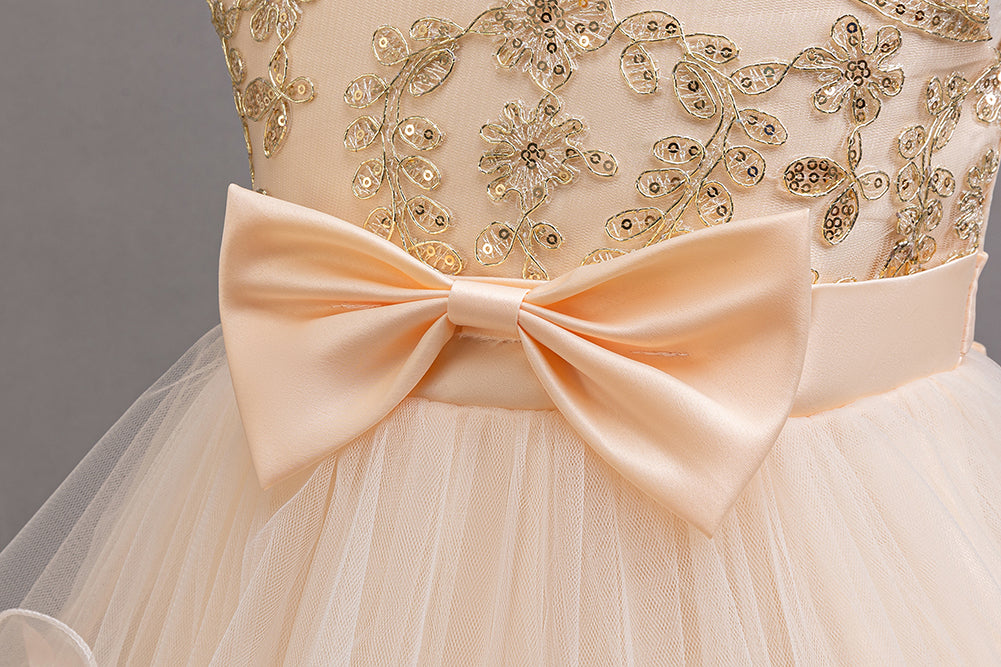 Girls Bow Detail Net Fit & Flare Dress