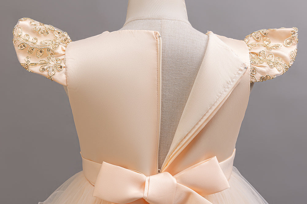 Girls Bow Detail Net Fit & Flare Dress