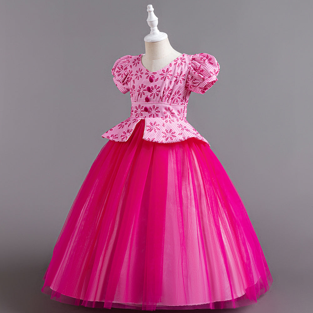 Girls Fuchsia Floral Fit & Flare Maxi Dress
