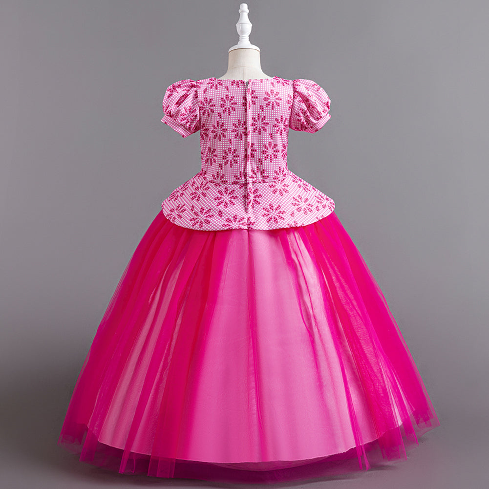 Girls Fuchsia Floral Fit & Flare Maxi Dress