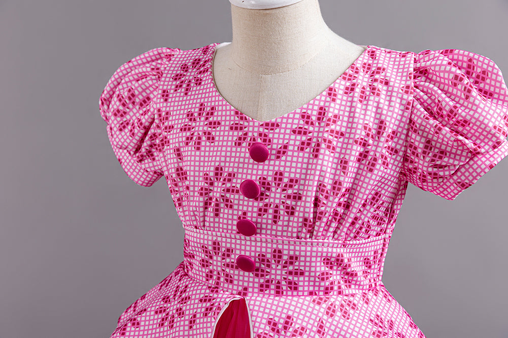 Girls Fuchsia Floral Fit & Flare Maxi Dress