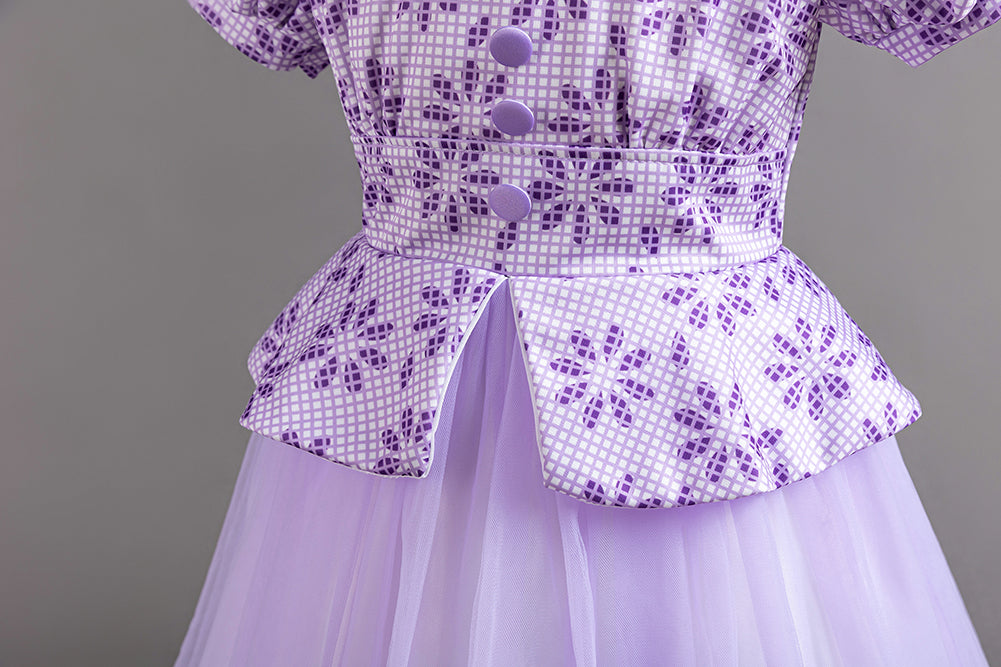 Girls Purple Floral Printed Puffed Sleeves Fit & Flare Maxi Dress