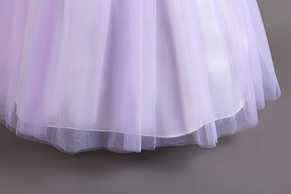 Girls Purple Floral Printed Puffed Sleeves Fit & Flare Maxi Dress
