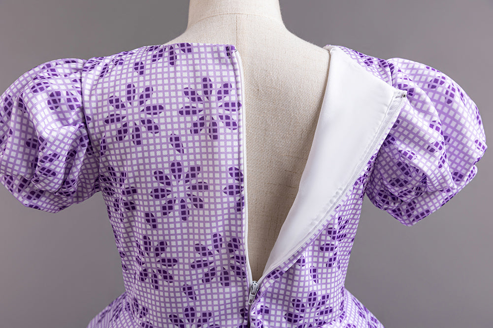 Girls Purple Floral Printed Puffed Sleeves Fit & Flare Maxi Dress