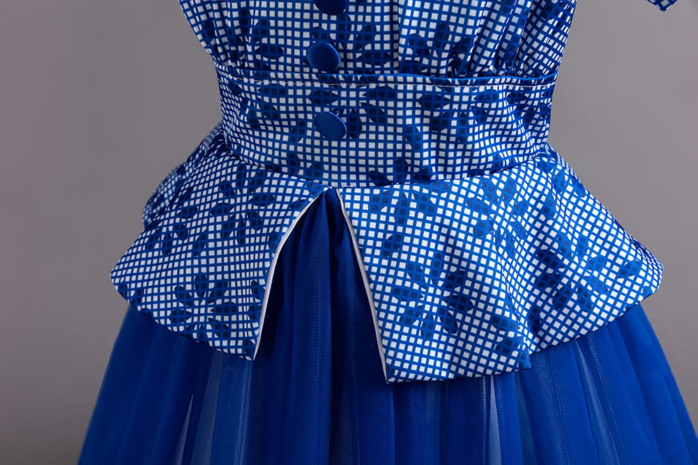 Girls Blue Floral Printed Puffed Sleeves Fit & Flare Maxi Dress