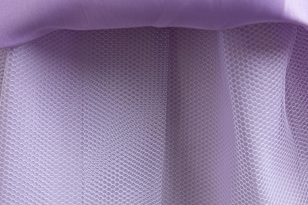 Girls Purple Puffed Sleeves Layered Fit & Flare Dress